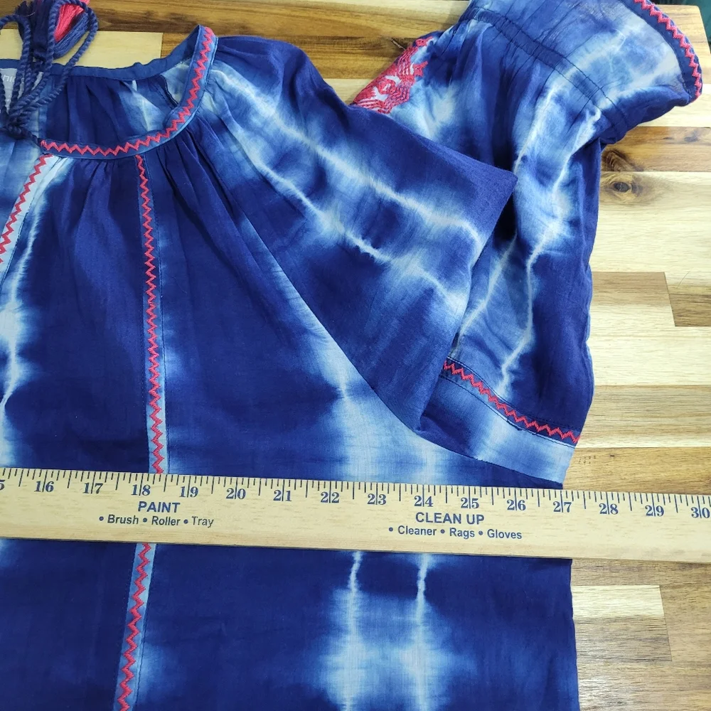 Chicos 4 Womens Sz 20/22 Blue White Tie Dye Tunic Pink Embroidery With Tassels - Picture 13 of 15